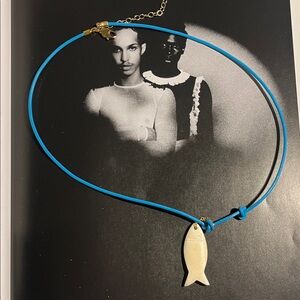 Blue Cord Necklace with White Fish Pendant - Women Jewelry